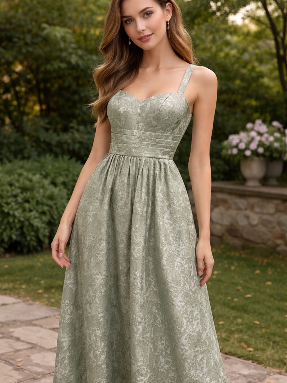 Sage Green Floral Jacquard Maxi Dress